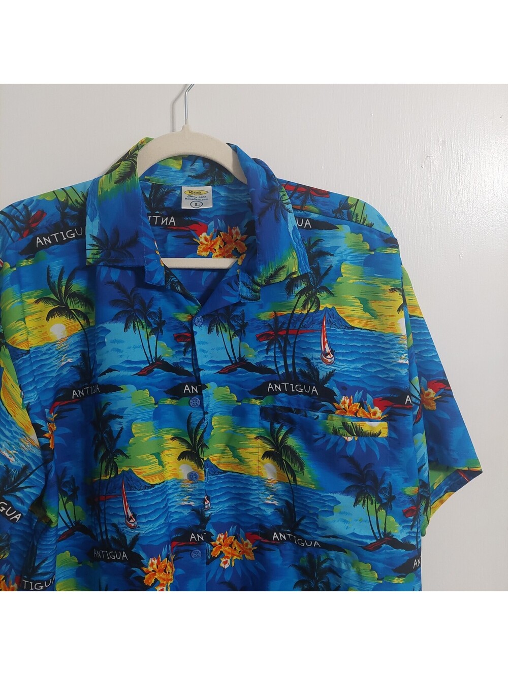 Rima Antigua Blue Tropical Hawaiian Shirt Large